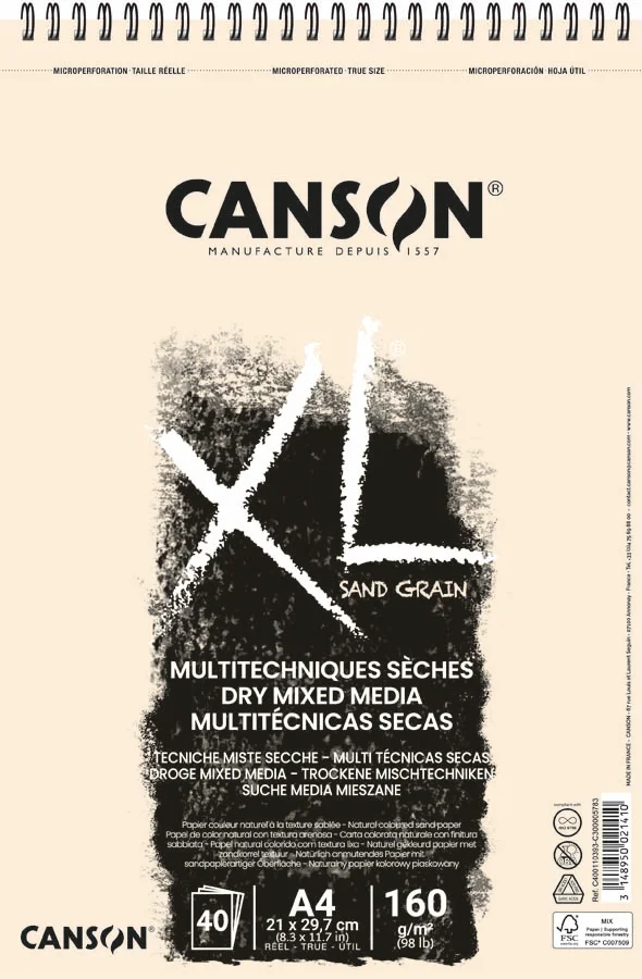 Bloc Espiral Canson XL Sand A4 40 fulls 160g