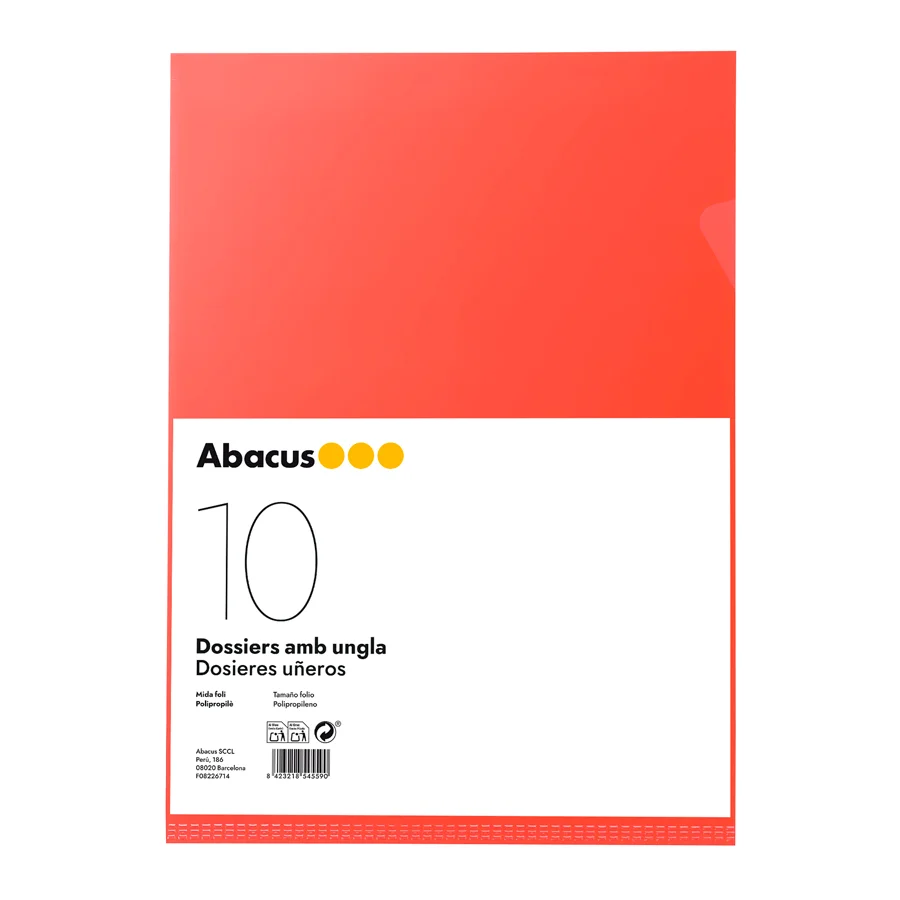 Dossier amb ungla Abacus PP Foli vermell 10u