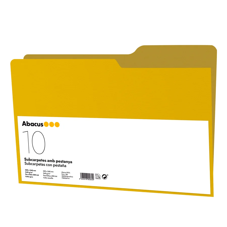 Subcarpeta Abacus A4 amb pestanya 240g groc 10u